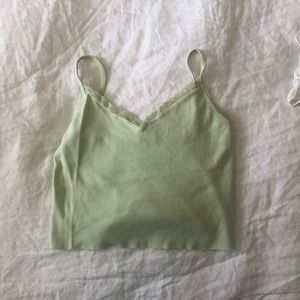 Brandy Melville Green Lace Trim Tank Top